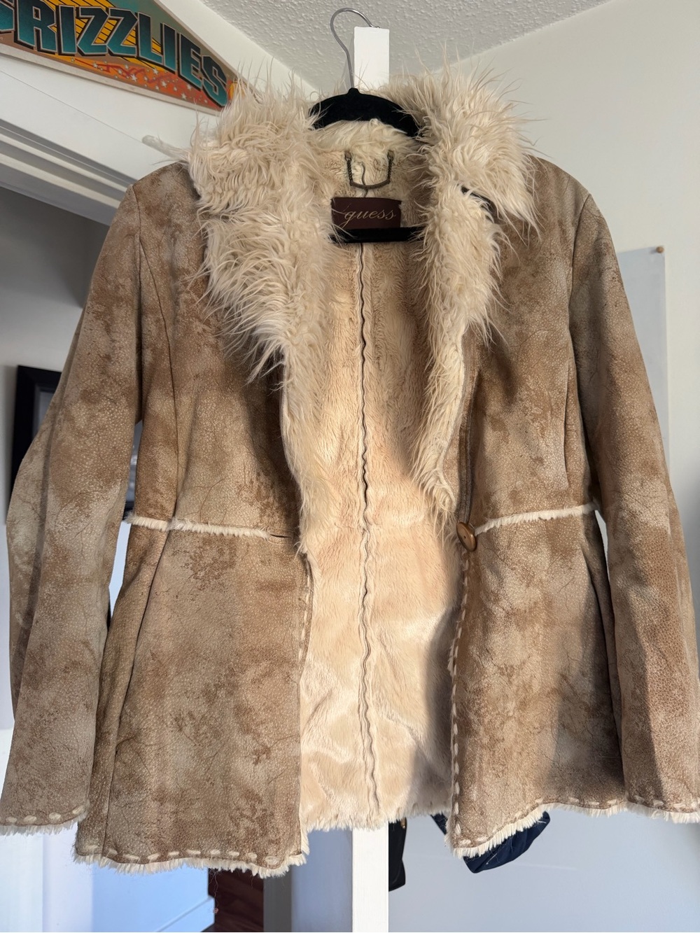 GUESS Tan & Cream Faux Shearling Afghanistan Jacket
